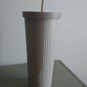 Tim Hortons Beige Tumbler with Straw NEW
